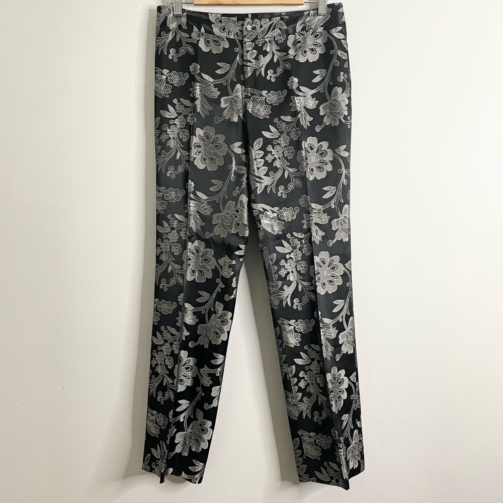 LILLY PULITZER Embroidered Metallic Floral Straight Leg Trousers Pants RARE
